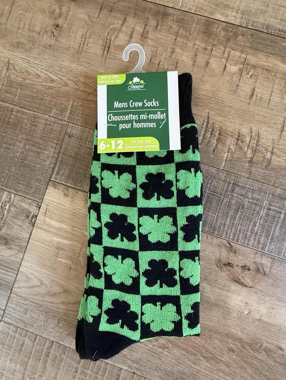 Green Shamrock Crew Socks Shoe Sizes 6-10 St. Patricks Day Theme Polyester Blend